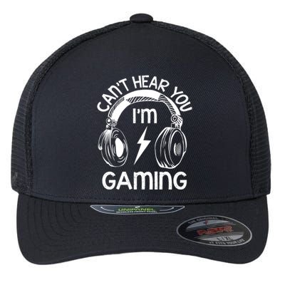 Vintage Gamer Idea Can't Hear You I'm Gaming Gift Flexfit Unipanel Trucker Cap