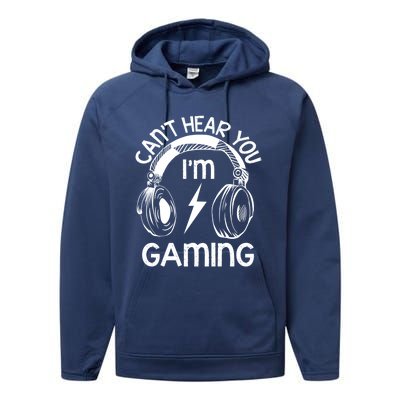 Vintage Gamer Idea Can't Hear You I'm Gaming Gift Performance Fleece Hoodie