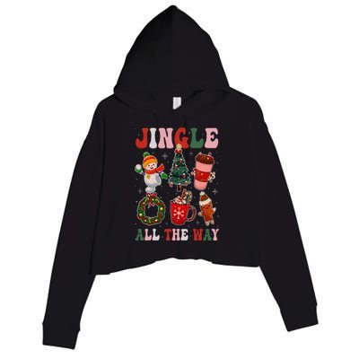 Vintage Groovy Jingle All The Way Christmas Family Pajama Crop Fleece Hoodie