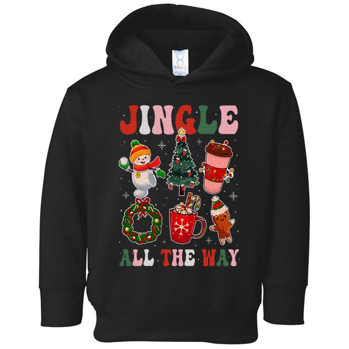 Vintage Groovy Jingle All The Way Christmas Family Pajama Toddler Hoodie