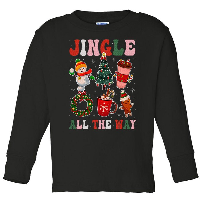 Vintage Groovy Jingle All The Way Christmas Family Pajama Toddler Long Sleeve Shirt