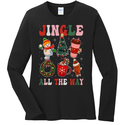 Vintage Groovy Jingle All The Way Christmas Family Pajama Ladies Long Sleeve Shirt