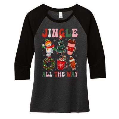 Vintage Groovy Jingle All The Way Christmas Family Pajama Women's Tri-Blend 3/4-Sleeve Raglan Shirt