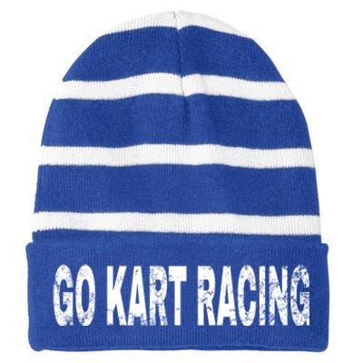 Vintage Go Kart Racing White Text Hobby Gift Striped Beanie with Solid Band