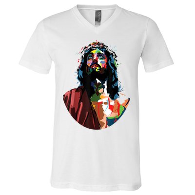 Vintage Got King Jesus Christ Sweet Face Image V-Neck T-Shirt