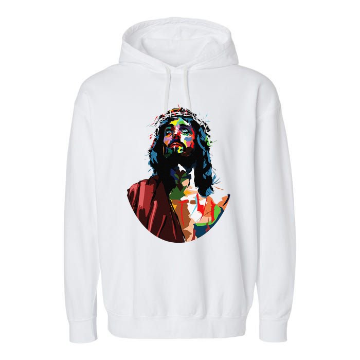 Vintage Got King Jesus Christ Sweet Face Image Garment-Dyed Fleece Hoodie