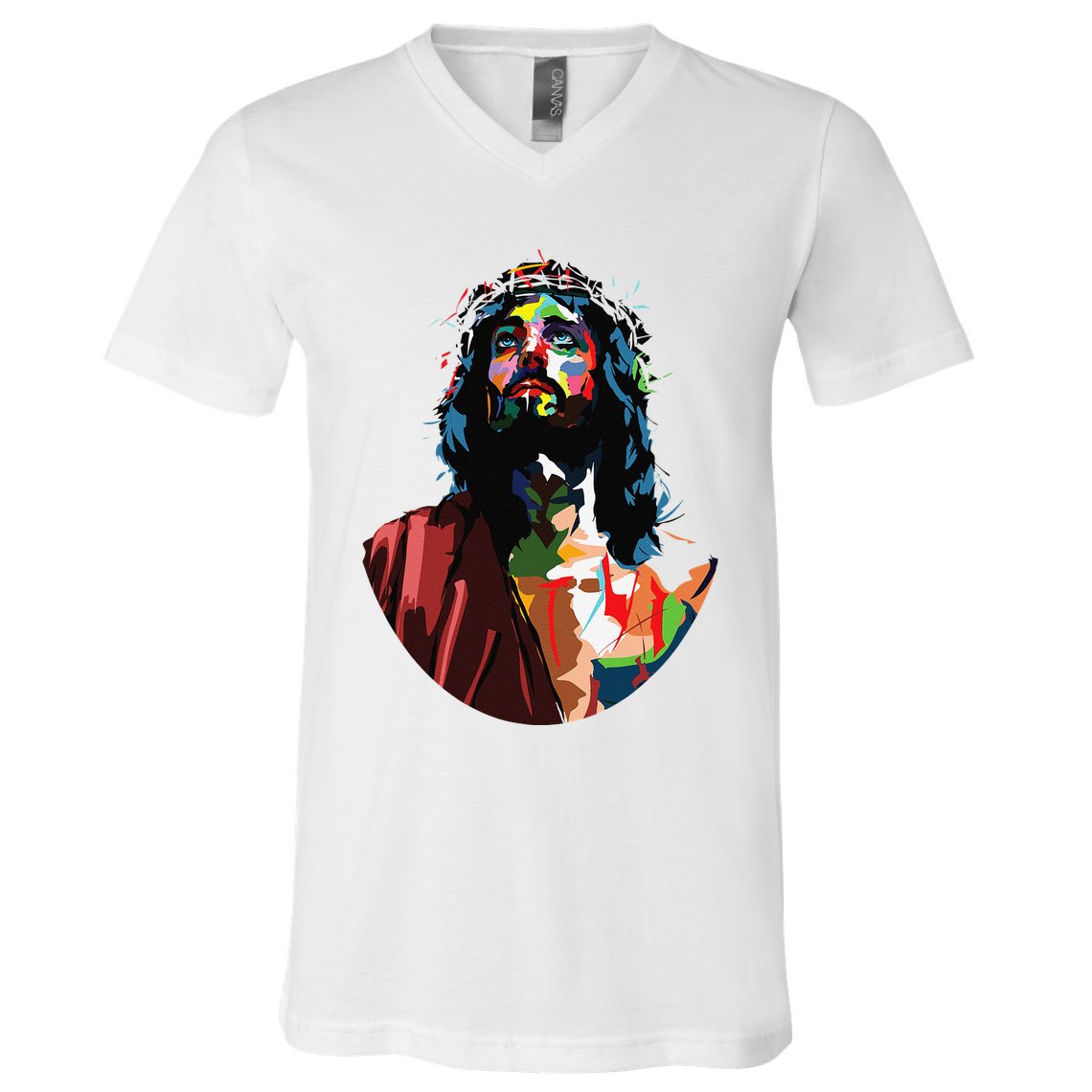 Vintage Got King Jesus Christ Sweet Face Image V-Neck T-Shirt