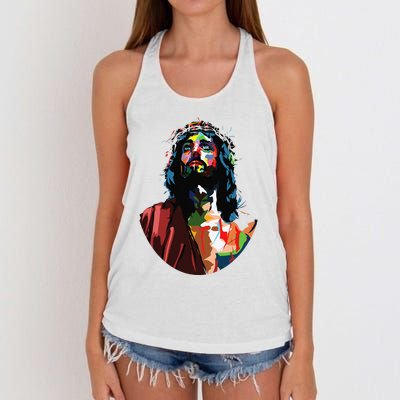 Vintage Got King Jesus Christ Sweet Face Image Women's Knotted Racerback Tank