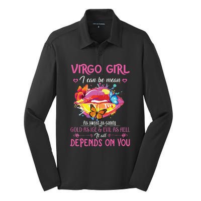 Virgo Girl Lips August September Queen Cool Birthday Zodiac Silk Touch Performance Long Sleeve Polo