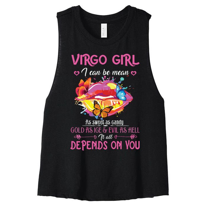 Virgo Girl Lips August September Queen Cool Birthday Zodiac Women's Racerback Cropped Tank