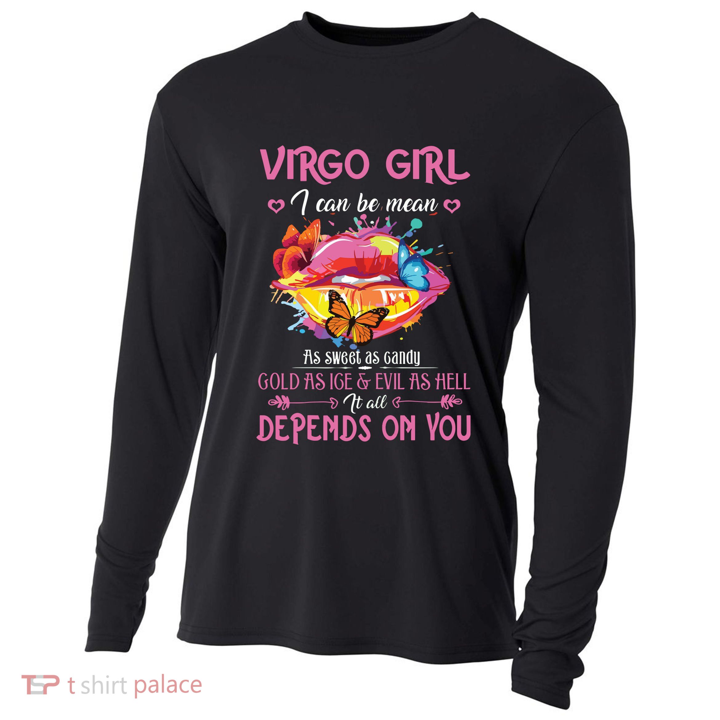 Virgo Girl Lips August September Queen Cool Birthday Zodiac Cooling Performance Long Sleeve Crew