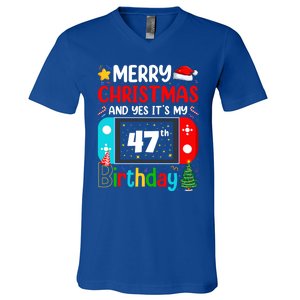 Video Game Lover Merry Christmas Yes ItS My 47th Birthday Gift V-Neck T-Shirt