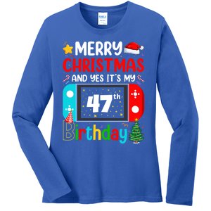 Video Game Lover Merry Christmas Yes ItS My 47th Birthday Gift Ladies Long Sleeve Shirt