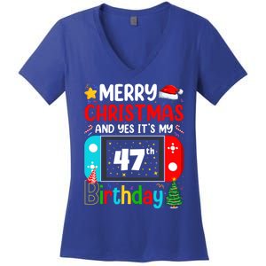 Video Game Lover Merry Christmas Yes ItS My 47th Birthday Gift Women's V-Neck T-Shirt