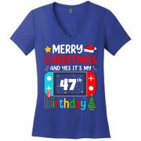 Video Game Lover Merry Christmas Yes ItS My 47th Birthday Gift Women's V-Neck T-Shirt