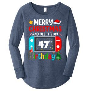 Video Game Lover Merry Christmas Yes ItS My 47th Birthday Gift Women's Perfect Tri Tunic Long Sleeve Shirt