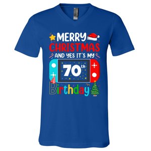 Video Game Lover Merry Christmas Yes ItS My 70th Birthday Gift V-Neck T-Shirt