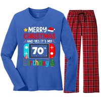 Video Game Lover Merry Christmas Yes ItS My 70th Birthday Gift Women's Long Sleeve Flannel Pajama Set 