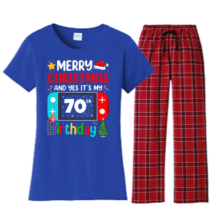 Video Game Lover Merry Christmas Yes ItS My 70th Birthday Gift Women's Flannel Pajama Set