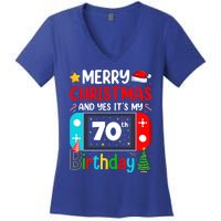 Video Game Lover Merry Christmas Yes ItS My 70th Birthday Gift Women's V-Neck T-Shirt