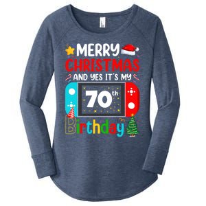 Video Game Lover Merry Christmas Yes ItS My 70th Birthday Gift Women's Perfect Tri Tunic Long Sleeve Shirt