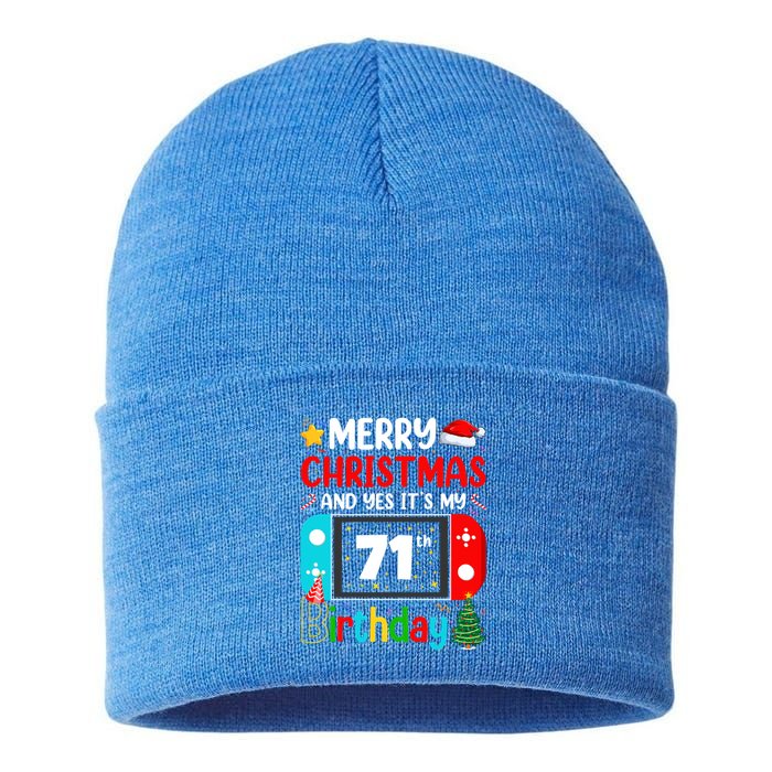 Video Game Lover Merry Christmas Yes ItS My 71th Birthday Cute Gift Sustainable Knit Beanie