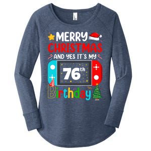 Video Game Lover Merry Christmas Yes ItS My 76th Birthday Gift Women's Perfect Tri Tunic Long Sleeve Shirt