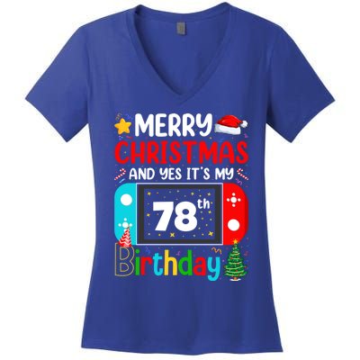 Video Game Lover Merry Christmas Yes ItS My 78th Birthday Great Gift Women's V-Neck T-Shirt