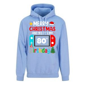 Video Game Lover Merry Christmas Yes ItS My 80th Birthday Gift Unisex Surf Hoodie