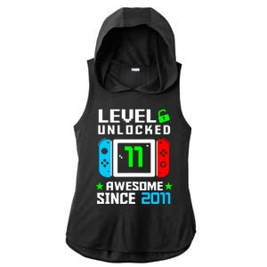 Video Game Level 11 Unlocked 11th Birthday Ladies PosiCharge Tri-Blend Wicking Draft Hoodie Tank