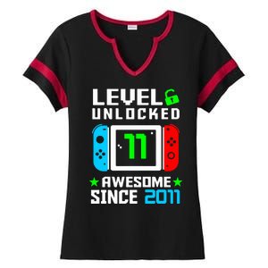 Video Game Level 11 Unlocked 11th Birthday Ladies Halftime Notch Neck Tee