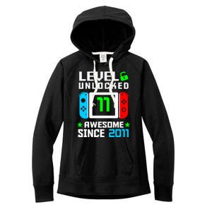 Video Game Level 11 Unlocked 11th Birthday Women's Fleece Hoodie