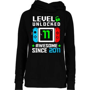 Video Game Level 11 Unlocked 11th Birthday Womens Funnel Neck Pullover Hood