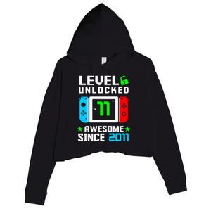 Video Game Level 11 Unlocked 11th Birthday Crop Fleece Hoodie