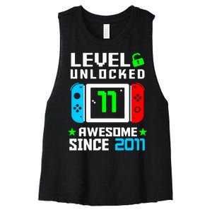 Video Game Level 11 Unlocked 11th Birthday Women's Racerback Cropped Tank