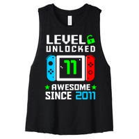 Video Game Level 11 Unlocked 11th Birthday Women's Racerback Cropped Tank