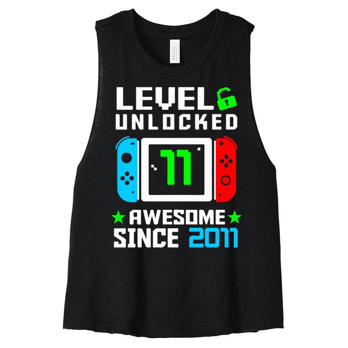 Video Game Level 11 Unlocked 11th Birthday Women's Racerback Cropped Tank