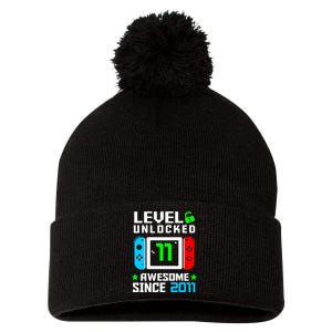 Video Game Level 11 Unlocked 11th Birthday Pom Pom 12in Knit Beanie