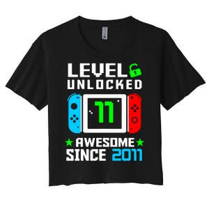 Video Game Level 11 Unlocked 11th Birthday Women's Crop Top Tee