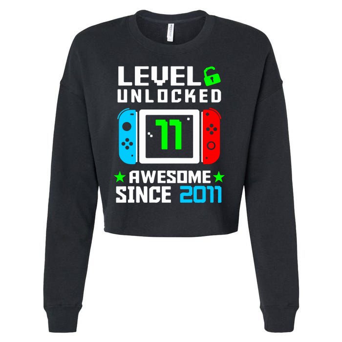 Video Game Level 11 Unlocked 11th Birthday Cropped Pullover Crew