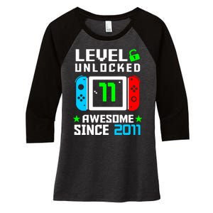 Video Game Level 11 Unlocked 11th Birthday Women's Tri-Blend 3/4-Sleeve Raglan Shirt