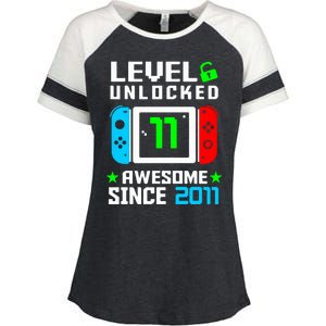 Video Game Level 11 Unlocked 11th Birthday Enza Ladies Jersey Colorblock Tee