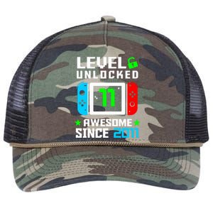 Video Game Level 11 Unlocked 11th Birthday Retro Rope Trucker Hat Cap