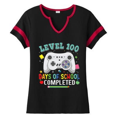 Video Game Level 100 Days Of School Completed Ladies Halftime Notch Neck Tee