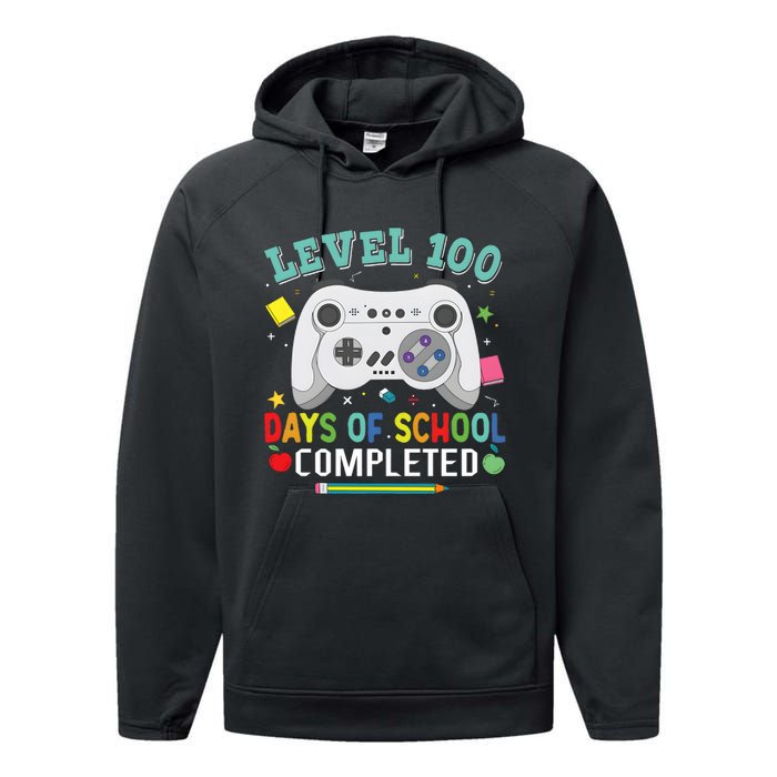 Video Game Level 100 Days Of School Completed Performance Fleece Hoodie