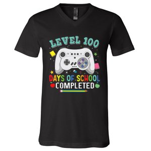 Video Game Level 100 Days Of School Completed V-Neck T-Shirt