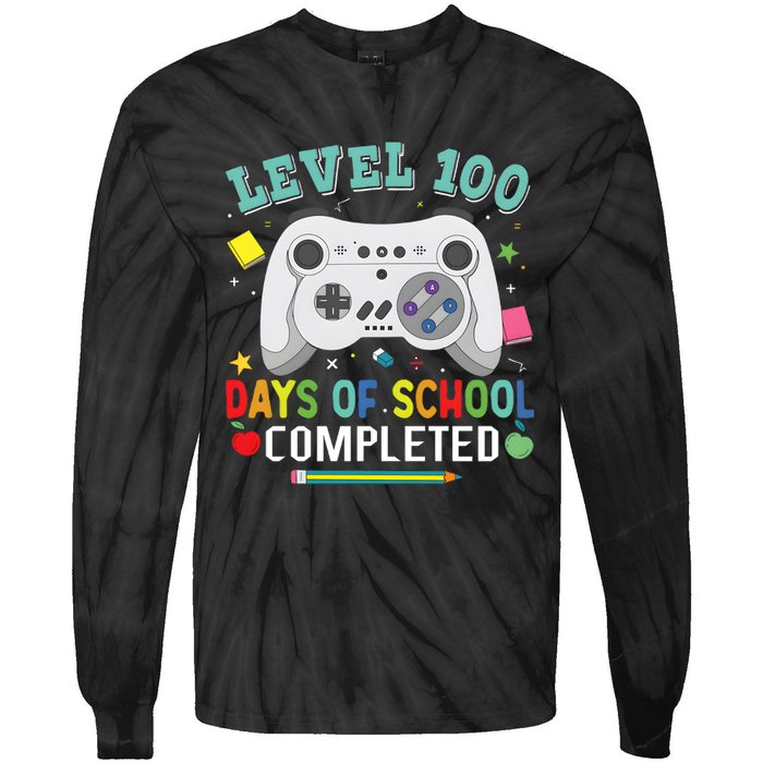 Video Game Level 100 Days Of School Completed Tie-Dye Long Sleeve Shirt