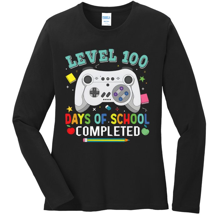 Video Game Level 100 Days Of School Completed Ladies Long Sleeve Shirt