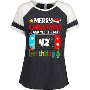 Video Game Lover Merry Christmas Yes ItS My 42th Birthday Gift Enza Ladies Jersey Colorblock Tee