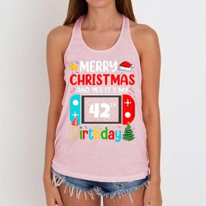 Video Game Lover Merry Christmas Yes ItS My 42th Birthday Gift Women's Knotted Racerback Tank